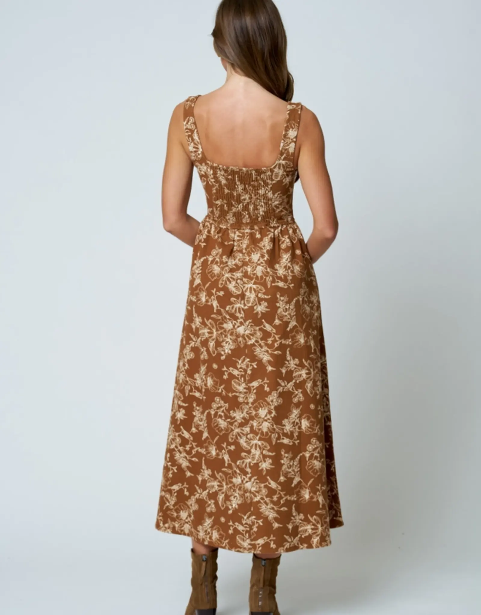 Blu Pepper Floral Sleeveless Front Hook Midi Dress