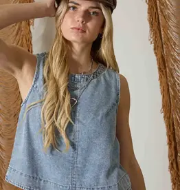 Blu Pepper Washed Denim Back Button Sleeveless Top