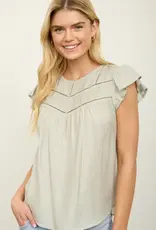 Blu Pepper Front Ladder Line Lace Detail Flounce Sleeve Top