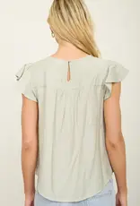 Blu Pepper Front Ladder Line Lace Detail Flounce Sleeve Top