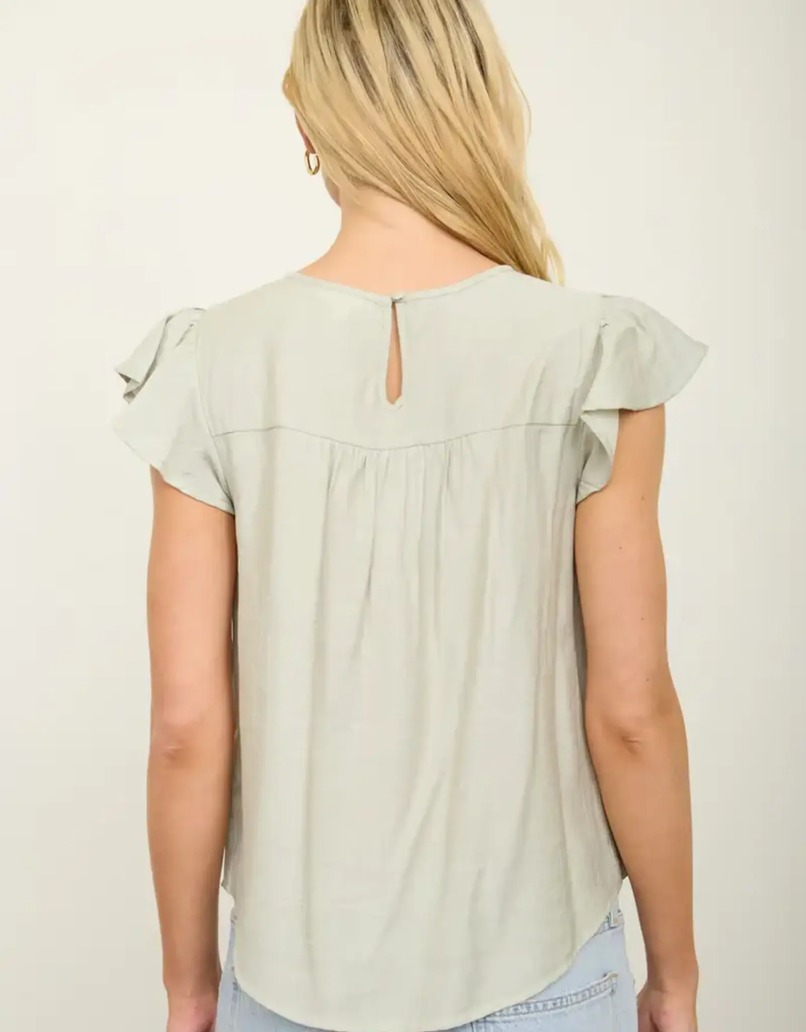 Blu Pepper Front Ladder Line Lace Detail Flounce Sleeve Top