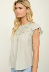 Blu Pepper Front Ladder Line Lace Detail Flounce Sleeve Top