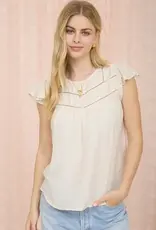 Blu Pepper Front Ladder Line Lace Detail Flounce Sleeve Top