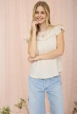 Blu Pepper Front Ladder Line Lace Detail Flounce Sleeve Top