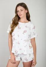 Blu Pepper Western Print Cuff Sleeve Knit Tee