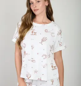 Blu Pepper Western Print Cuff Sleeve Knit Tee