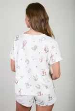 Blu Pepper Western Print Cuff Sleeve Knit Tee