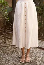 Blu Pepper Stripe Mock Button Down Midi Skirt