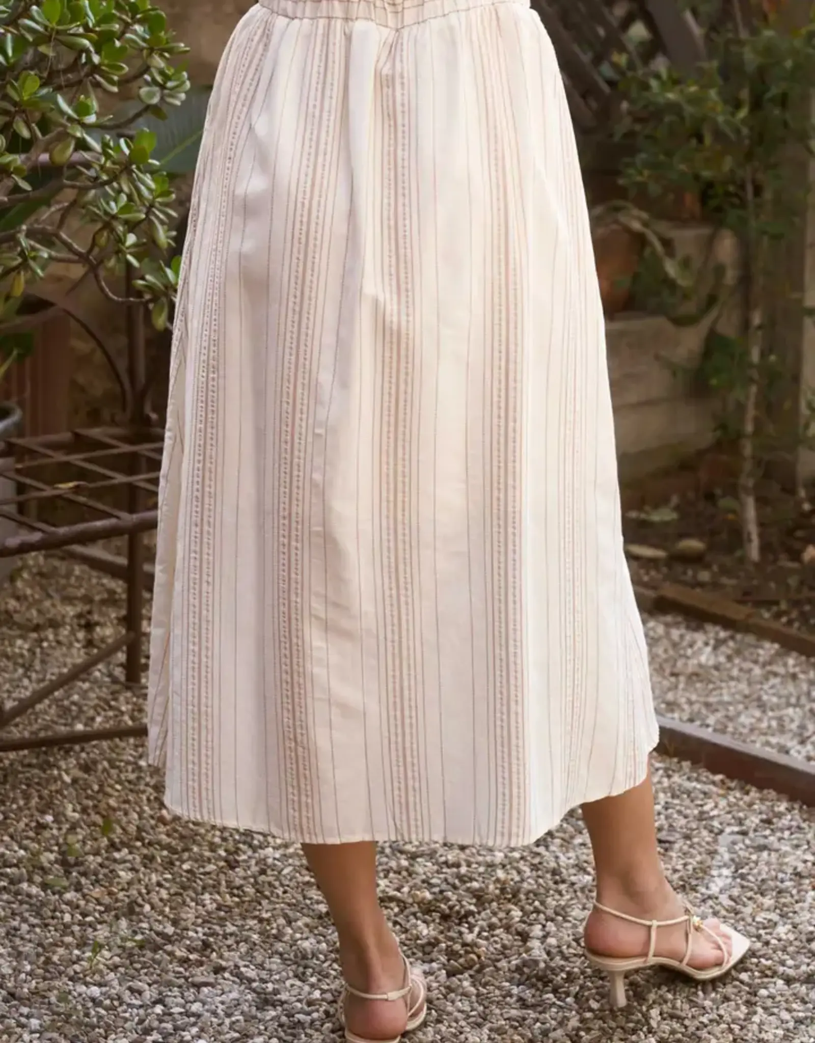 Blu Pepper Stripe Mock Button Down Midi Skirt