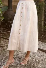 Blu Pepper Stripe Mock Button Down Midi Skirt