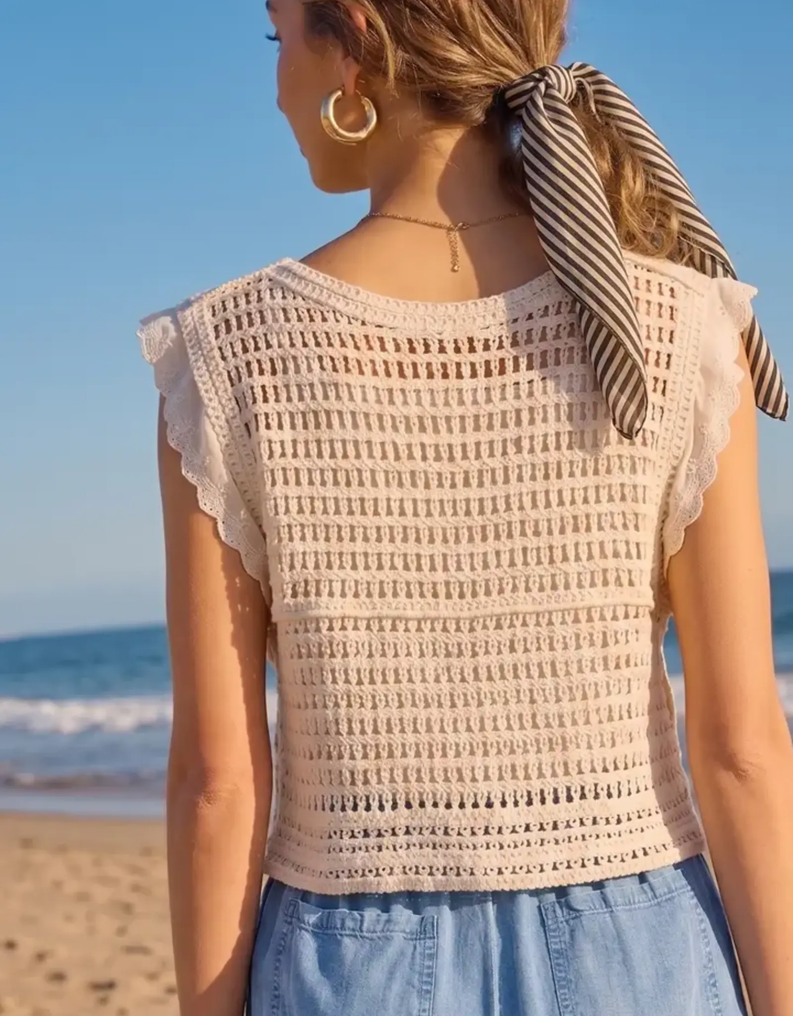 Sweet Lovely By Jen Open Knit Button Front Top