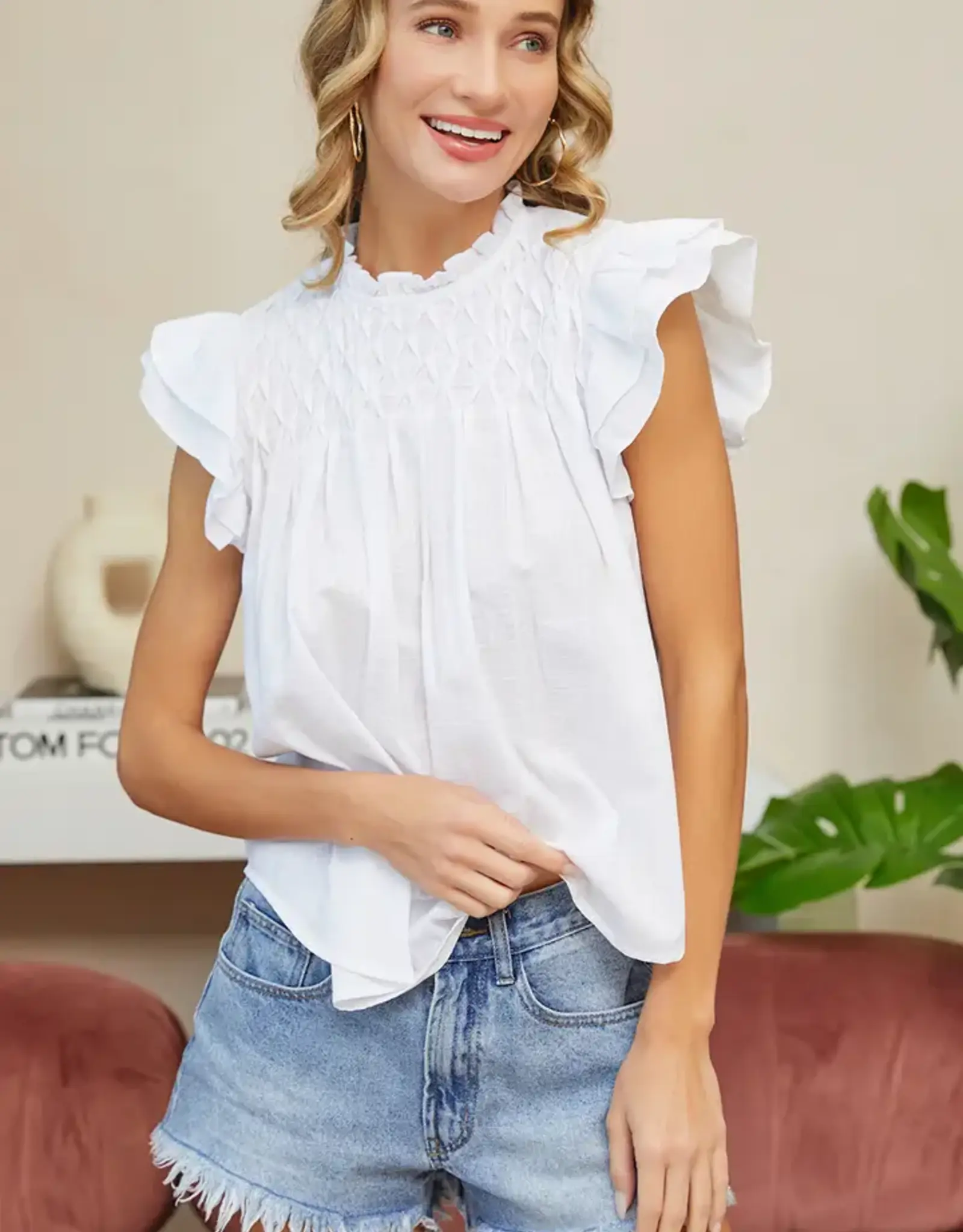 Sweet Lovely By Jen Smocked Ruffle Top