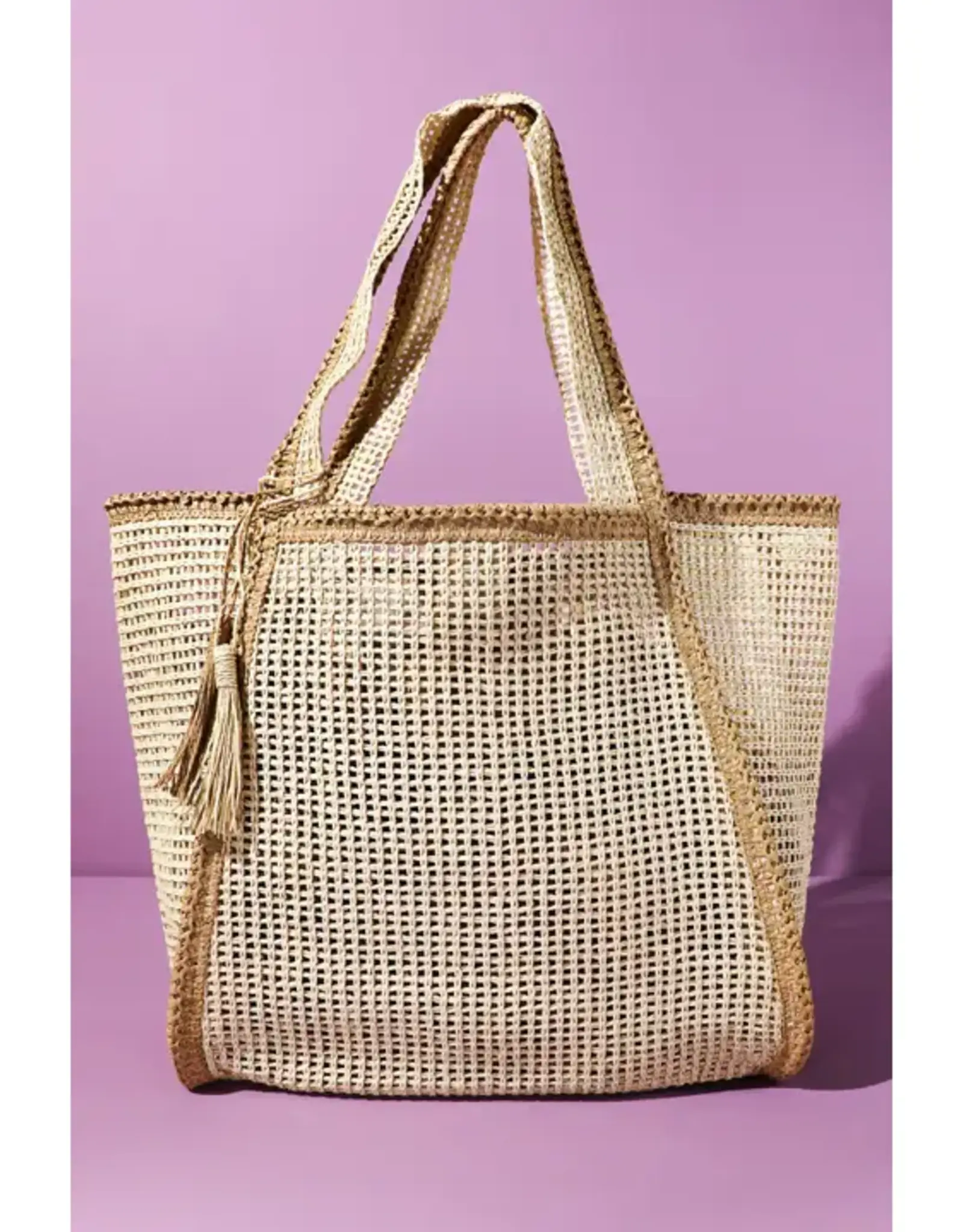 Two-Toned Woven Straw Tote Bag