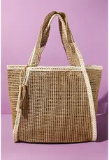 Two-Toned Woven Straw Tote Bag