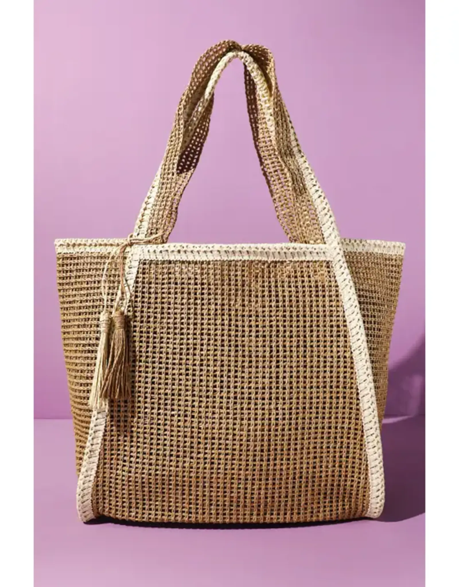 Two-Toned Woven Straw Tote Bag