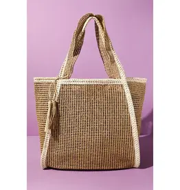 Two-Toned Woven Straw Tote Bag