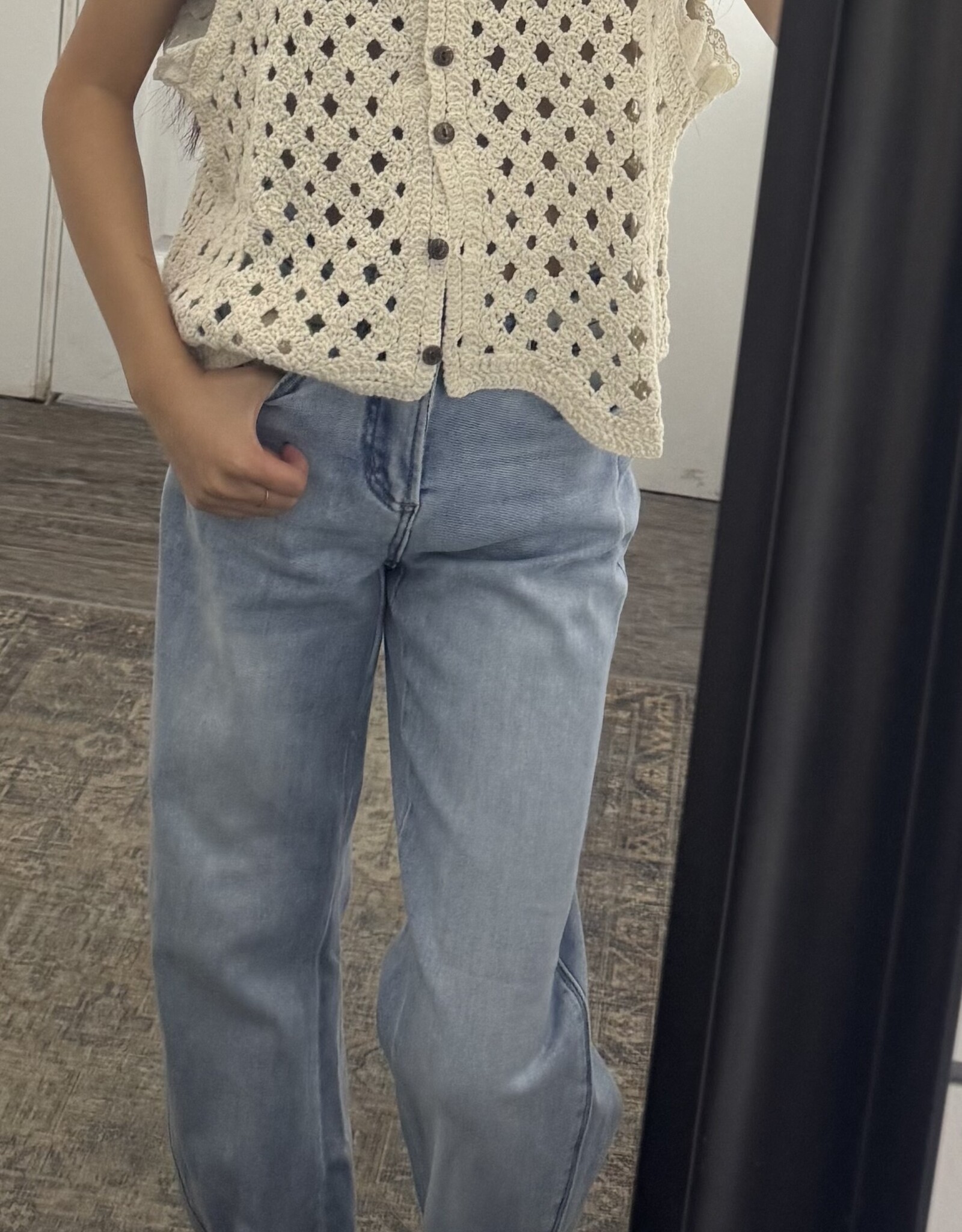 Sweet Lovely By Jen Open Knit Button Front Top