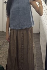 Blu Pepper Smocked Waist Ruffle Detail Button Down Midi Skirt