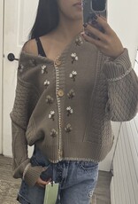 Blu Pepper Floral Embroidery Contrast Stitch Knit Cardigan