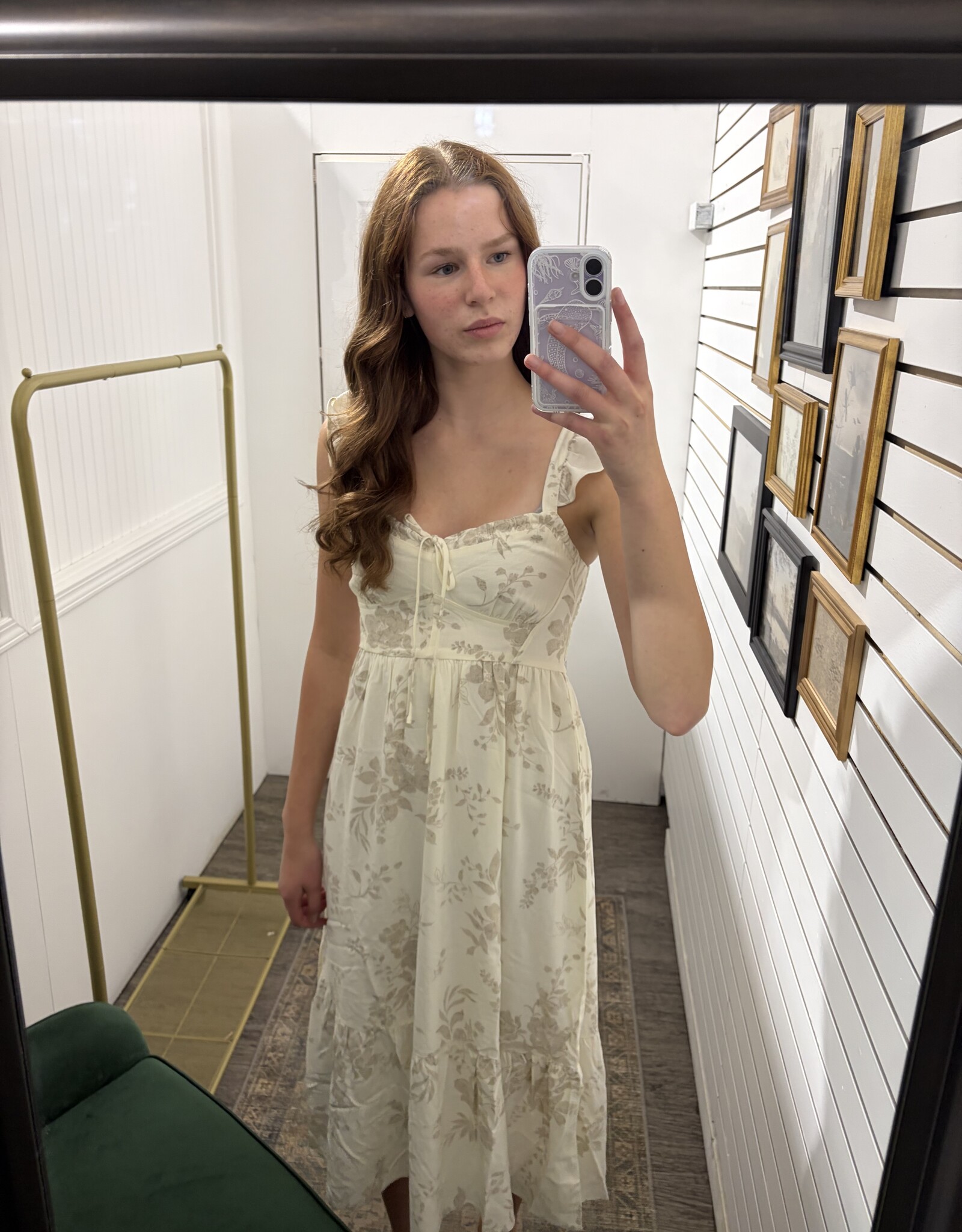 Blu Pepper Floral Front Tie Ruffle Detail Corset Midi Dress