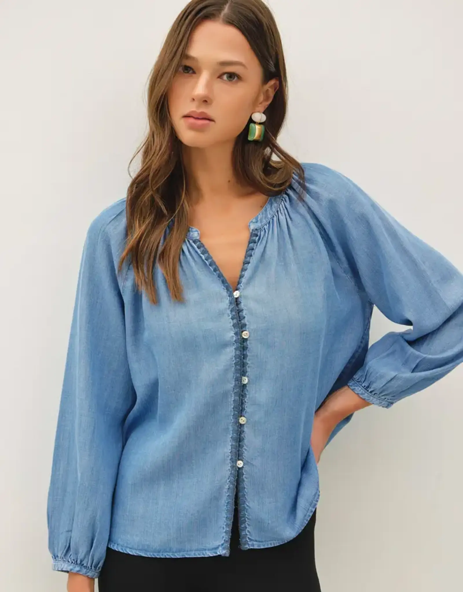 Whipstitch Denim Tencel Top