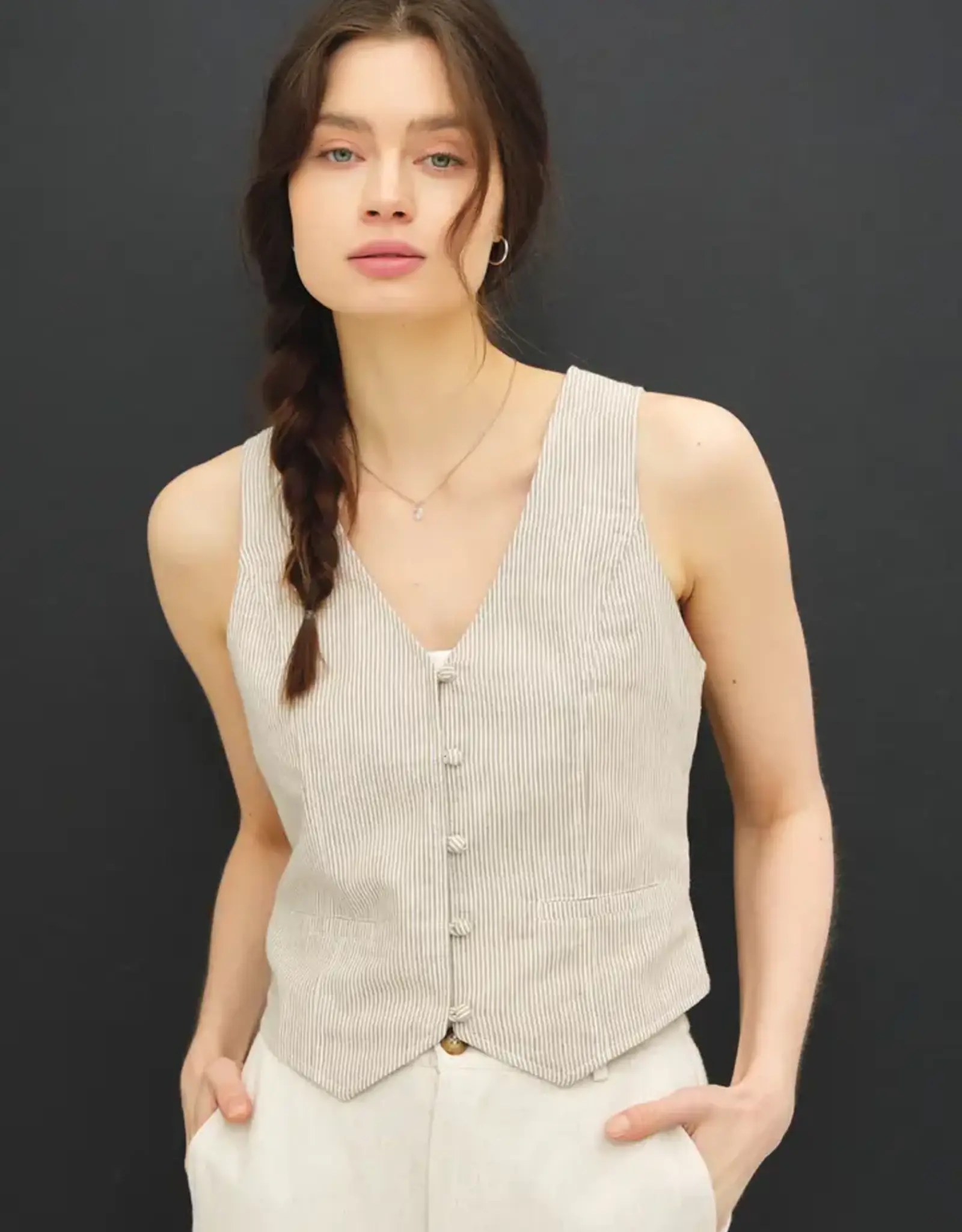 Stripped Button Up Vest