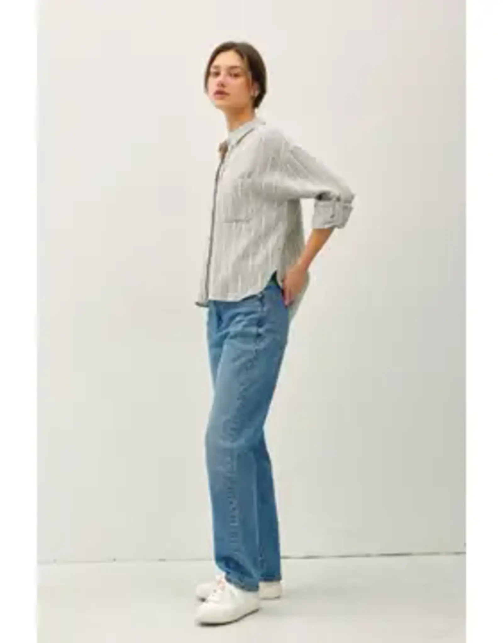 Cotton Stripped Button Up Top