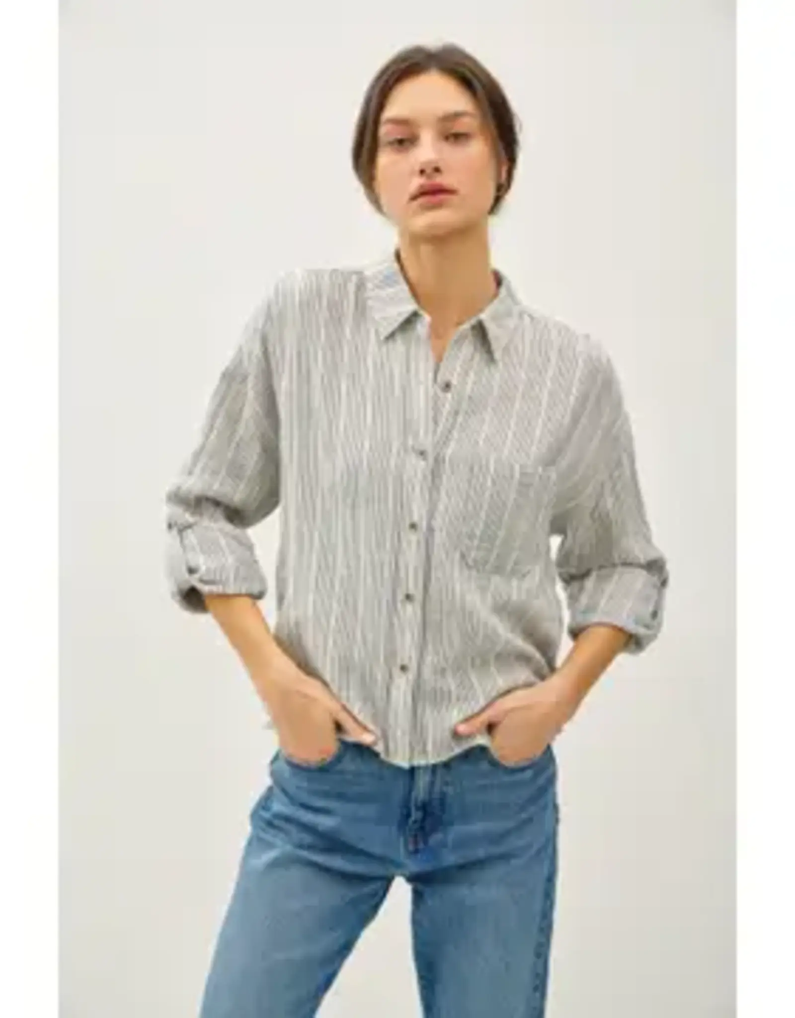 Cotton Stripped Button Up Top