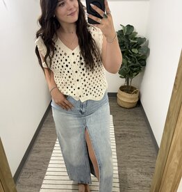 Sweet Lovely By Jen Open Knit Button Front Top