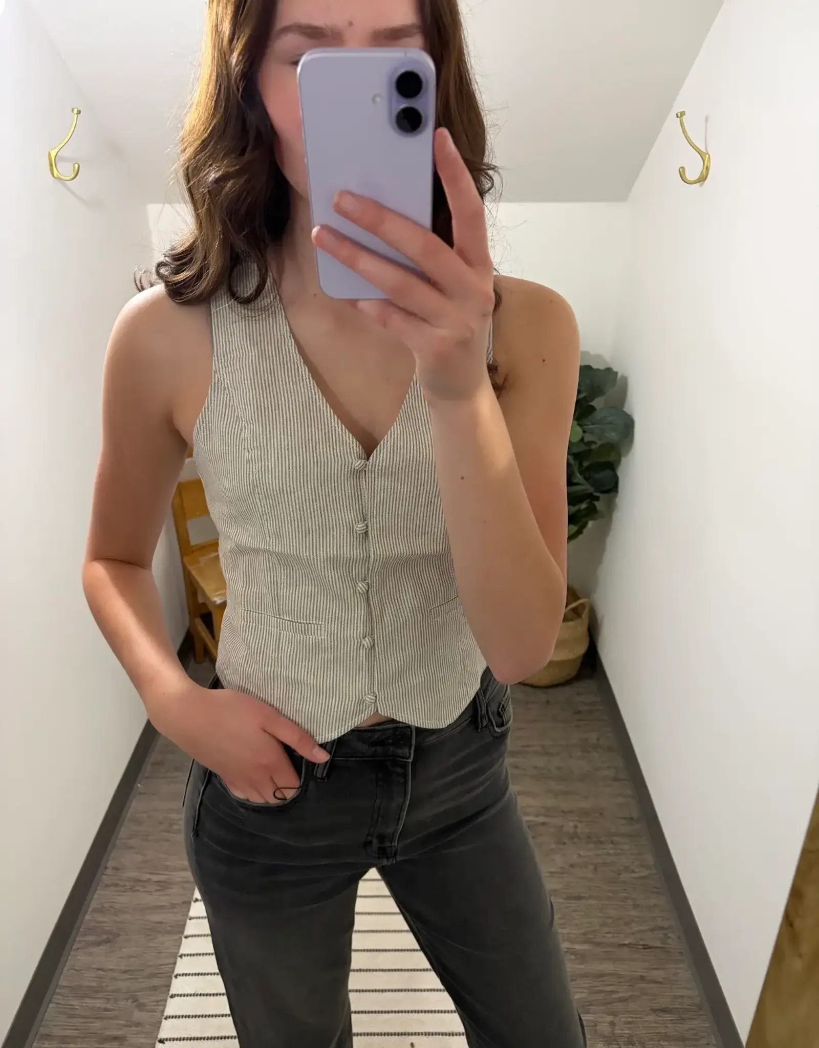 Stripped Button Up Vest