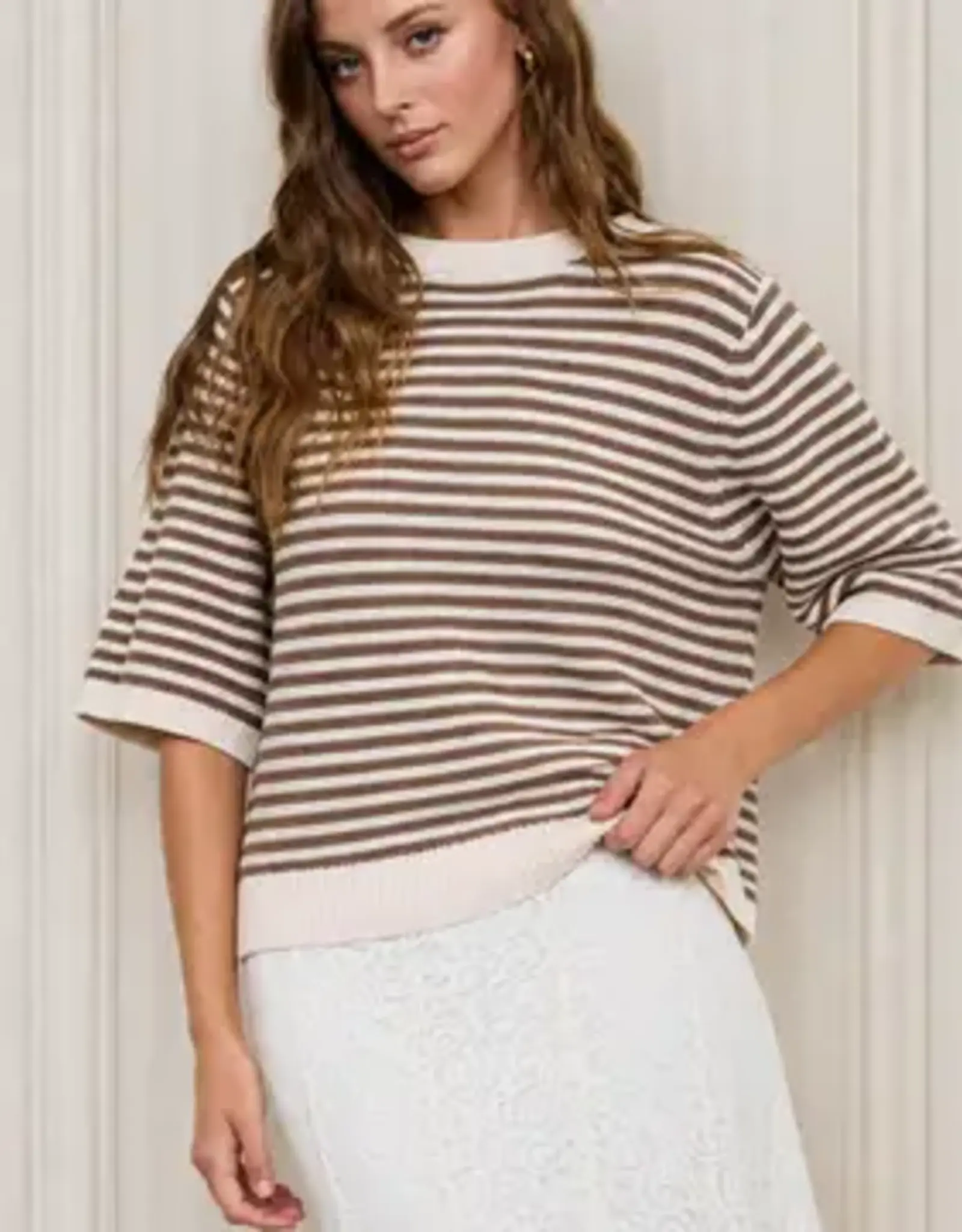 Blu Pepper Stripped Half Sleeve Sweater
