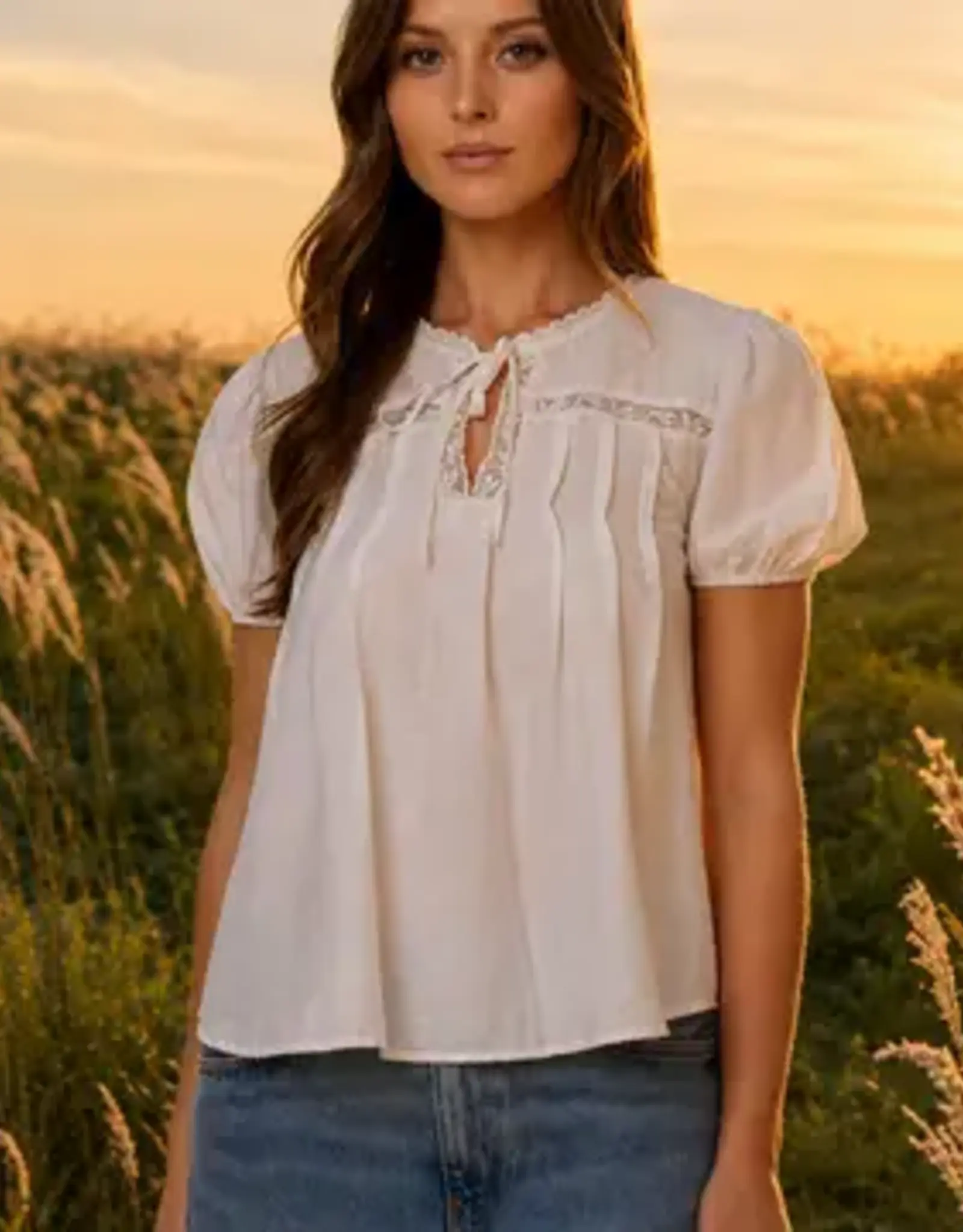 Blu Pepper Embroidered Lace Trim Top