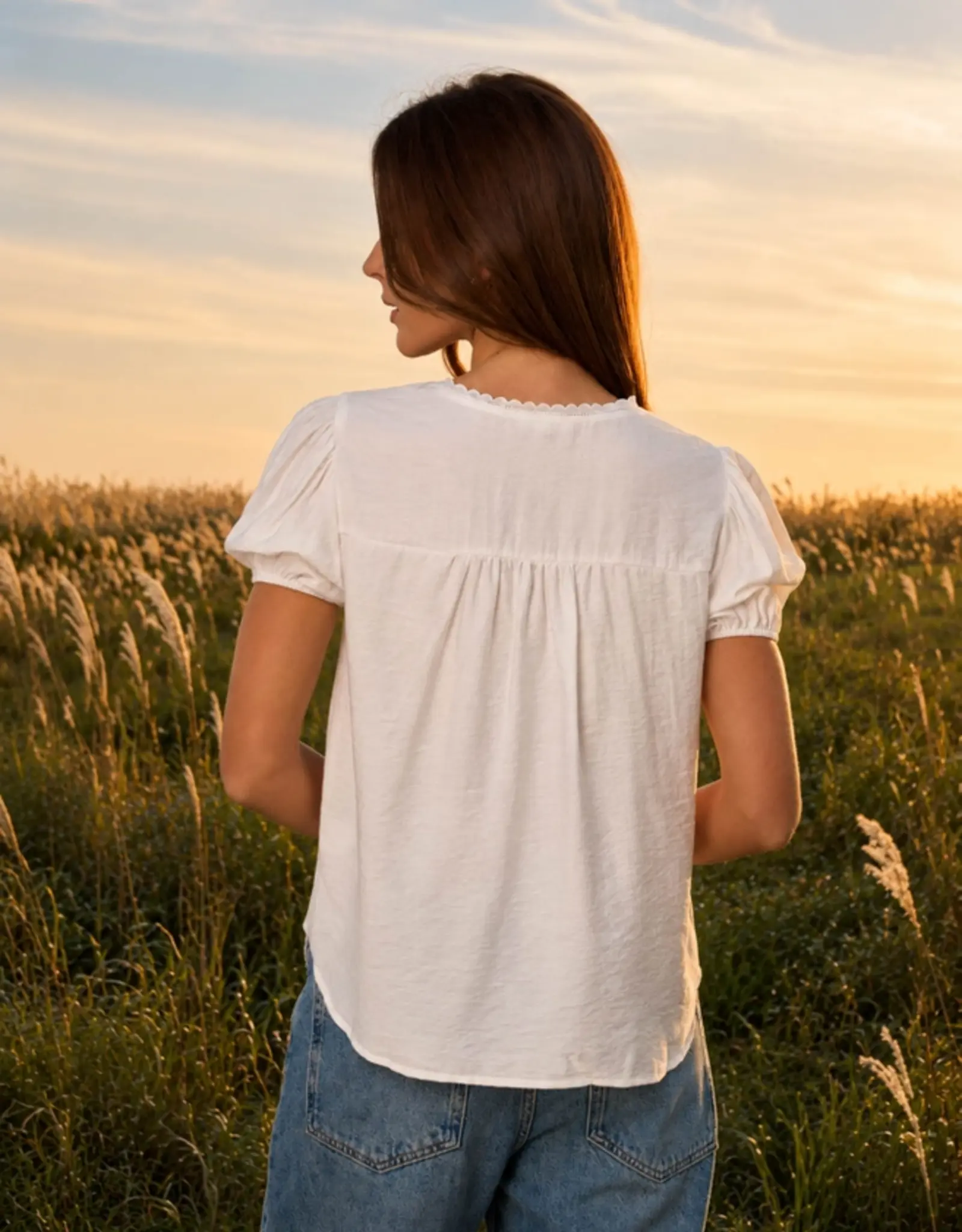 Blu Pepper Embroidered Lace Trim Top