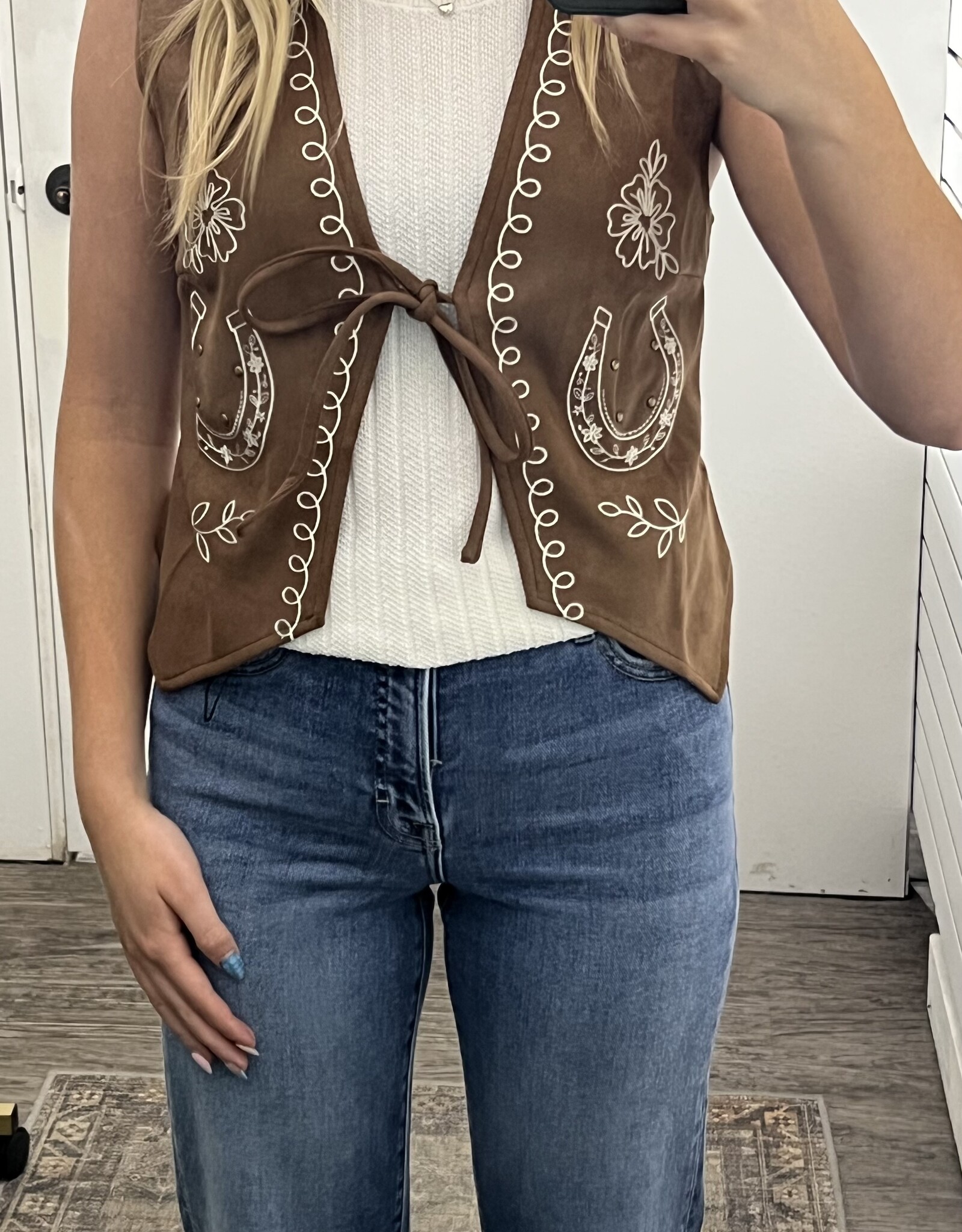 Blu Pepper Embroidered Front Tie Vest