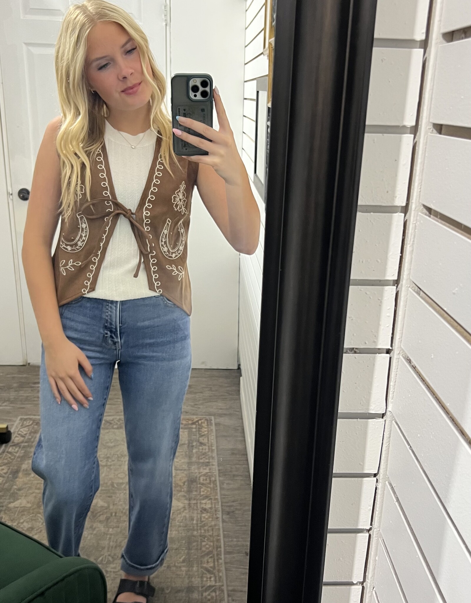 Blu Pepper Embroidered Front Tie Vest