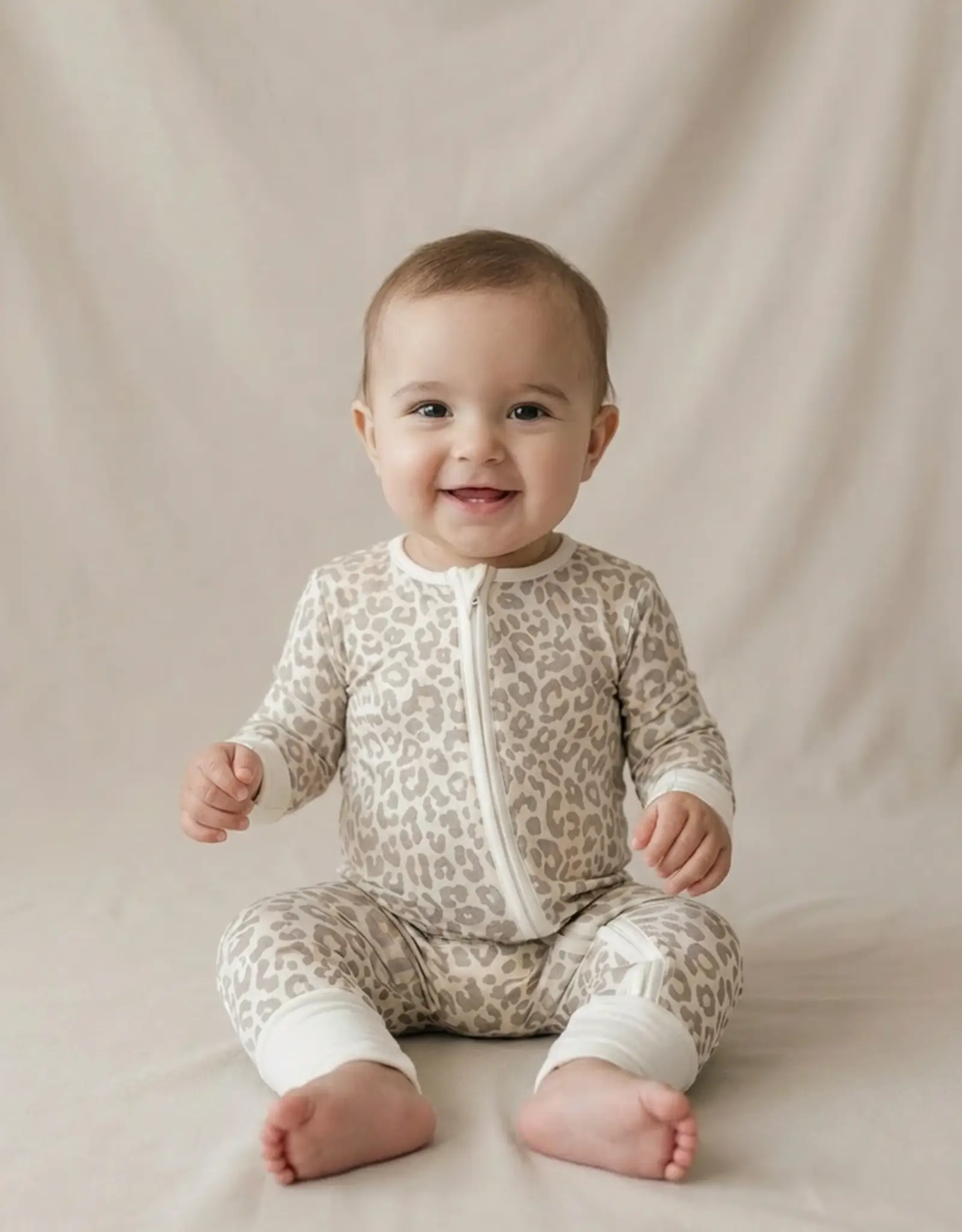 Itsy Bitsy Boutique Apricot Leopard Bamboo Baby Romper
