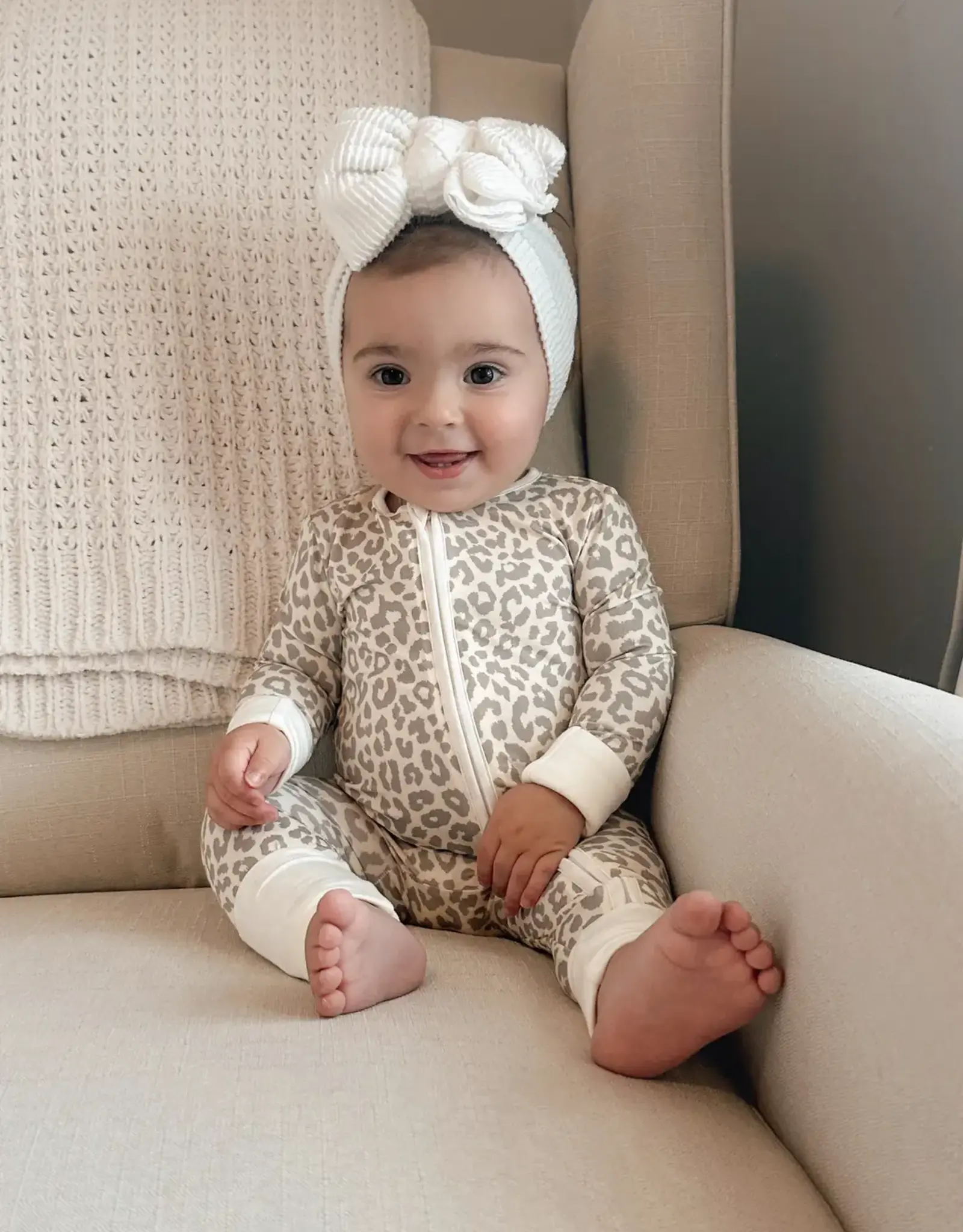 Itsy Bitsy Boutique Apricot Leopard Bamboo Baby Romper