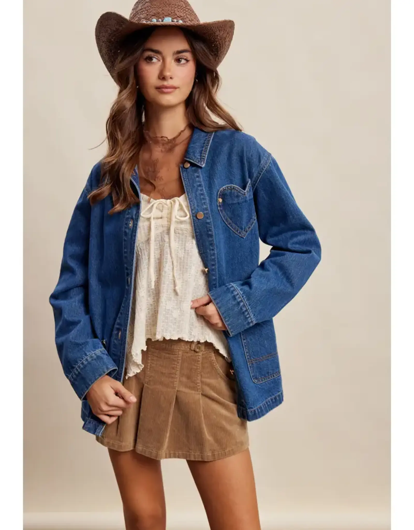 Listicle Heart Pocket Denim Jacket