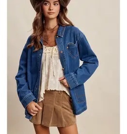 Listicle Heart Pocket Denim Jacket