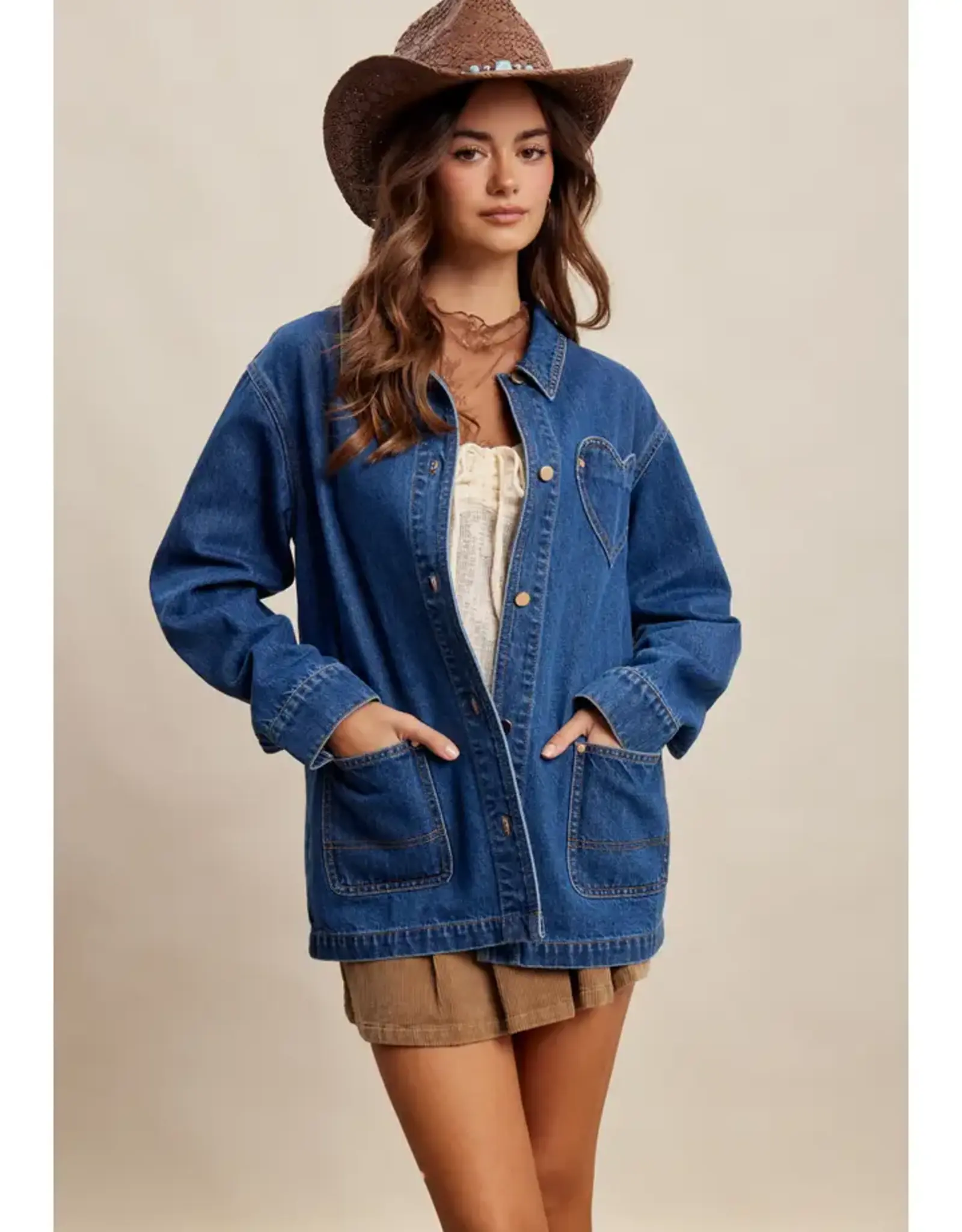 Listicle Heart Pocket Denim Jacket