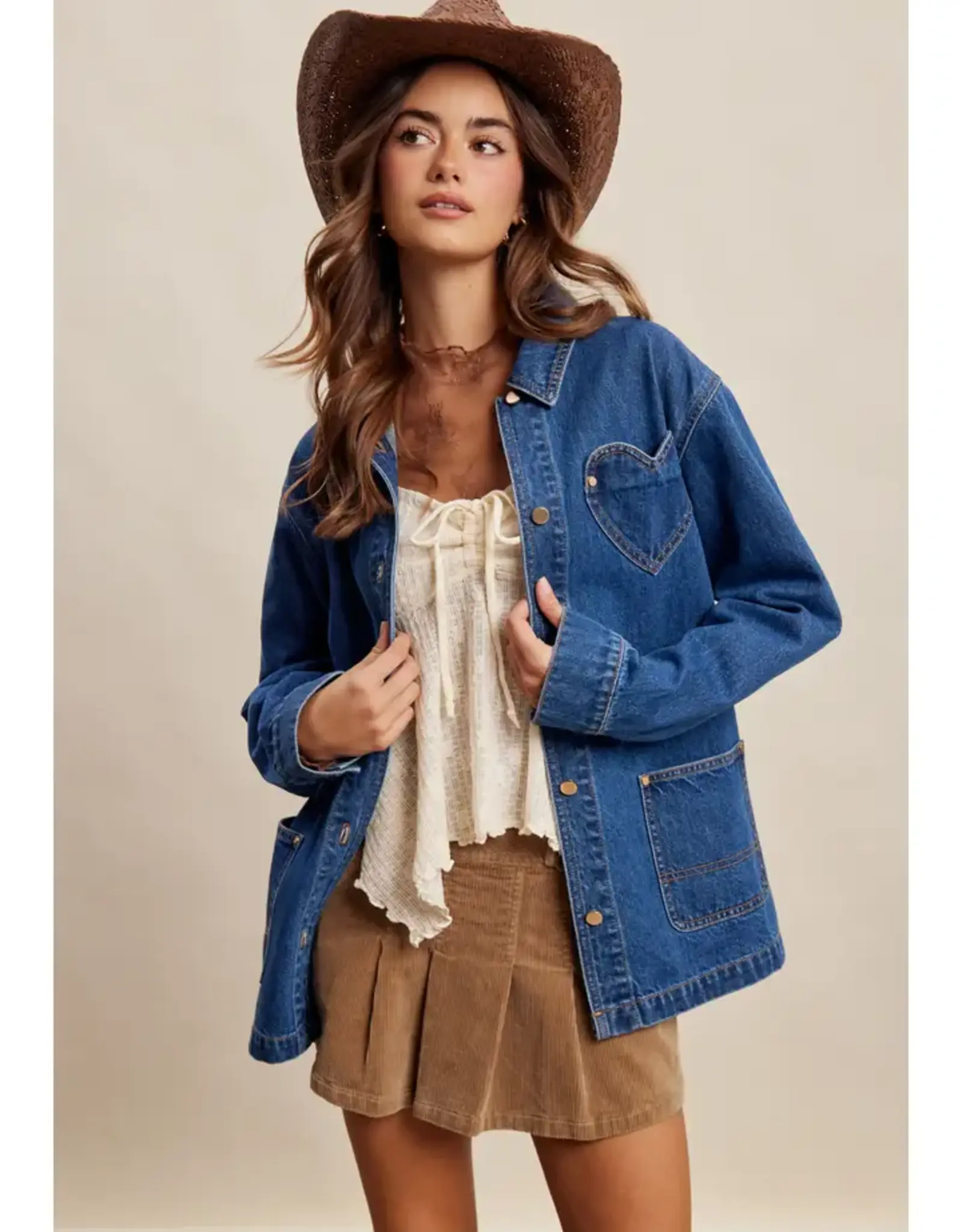 Listicle Heart Pocket Denim Jacket