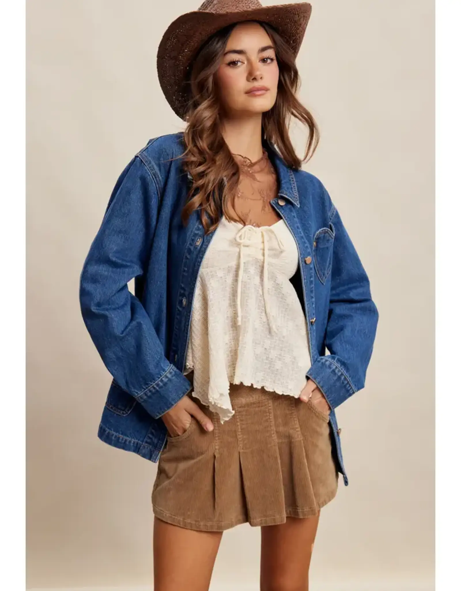 Listicle Heart Pocket Denim Jacket
