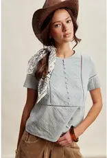 Listicle Eyelet Button Front Short Sleeve Blouse