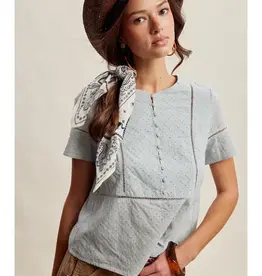 Listicle Eyelet Button Front Short Sleeve Blouse