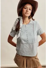 Listicle Eyelet Button Front Short Sleeve Blouse