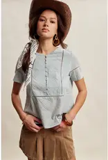 Listicle Eyelet Button Front Short Sleeve Blouse