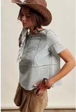 Listicle Eyelet Button Front Short Sleeve Blouse