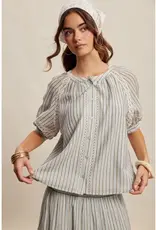 Listicle Striped Blouse With Embroidery