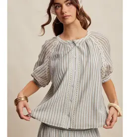 Listicle Striped Blouse With Embroidery