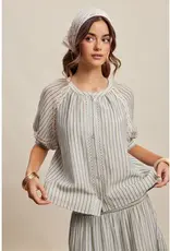 Listicle Striped Blouse With Embroidery